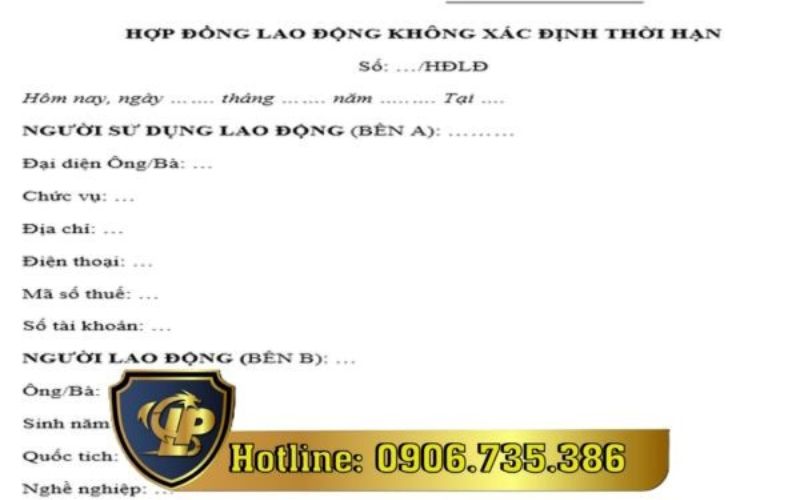 Mẫu hợp đồng lao động không xác định thời hạn