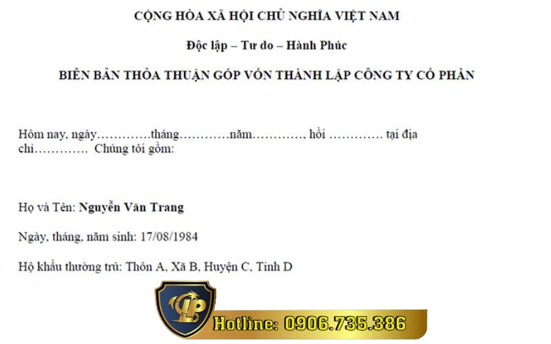 Minutes of agreement to establish the company