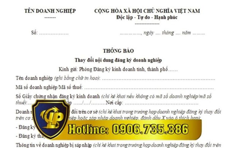 Thông báo thay đổi nội dung đăng ký doanh nghiệp
