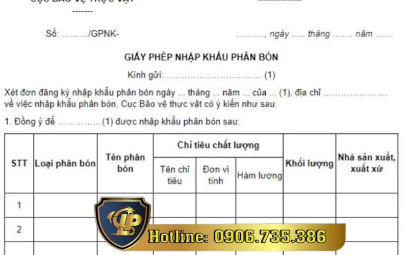 Giấy phép nhập khẩu phân bón