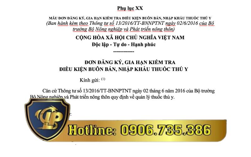 Mẫu Đơn đăng ký cấp giấy chứng nhận đủ điều kiện buôn bán, nhập khẩu thuốc thú y