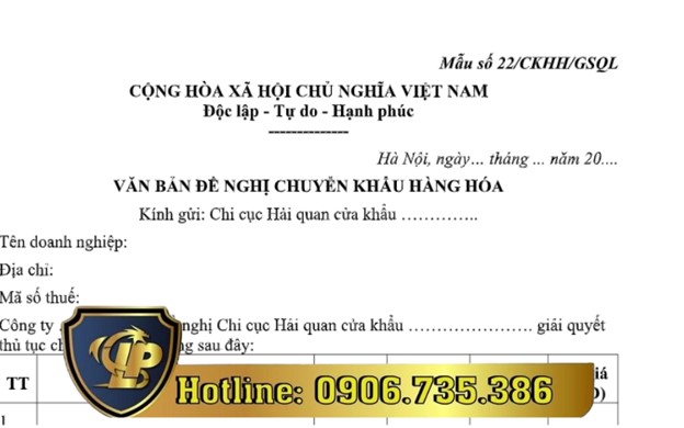 Mẫu đơn đề nghị cấp giấy phép kinh doanh chuyển khẩu