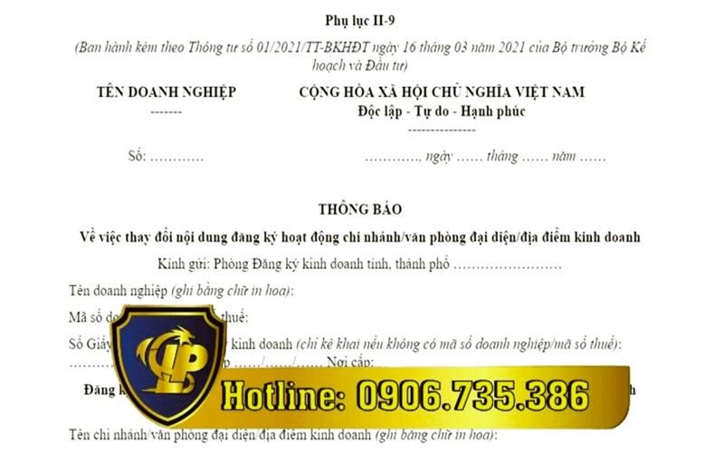Notice of moving branch headquarters in the same province as the LLC