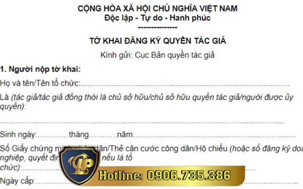 Tờ khai đăng ký quyền tác giả cho logo