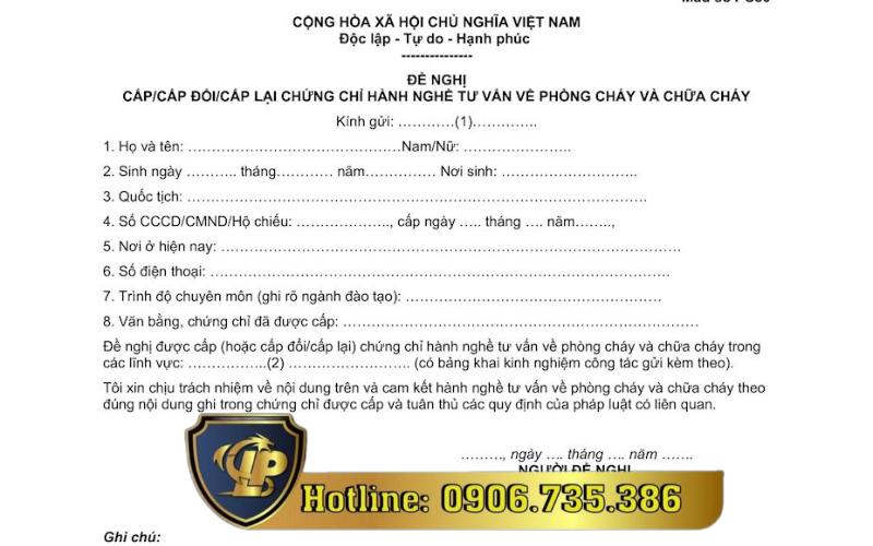 Đơn đề nghị cấp đổi chứng chỉ hành nghề tư vấn dịch vụ PCCC