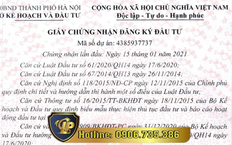 Giấy chứng nhận đăng ký đầu tư 