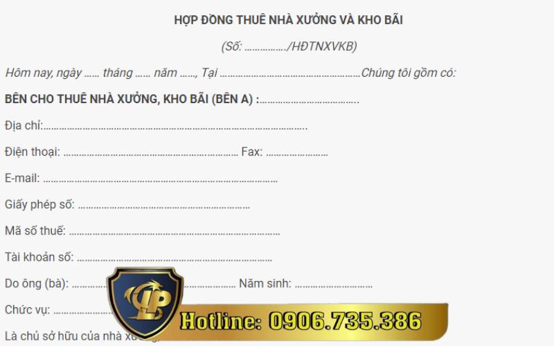 Mẫu hợp đồng thuê nhà xưởng, kho bãi