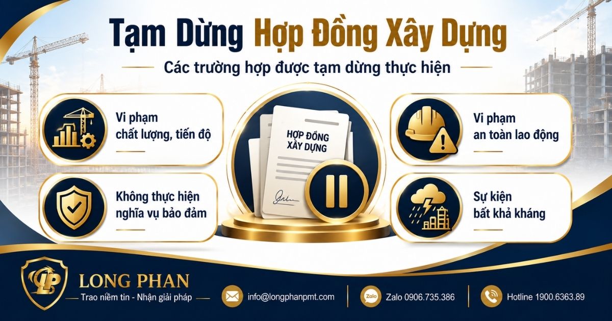 Các trường hợp tạm dừng thực hiện hợp đồng xây dựng do vi phạm nghĩa vụ hoặc sự kiện bất khả kháng.