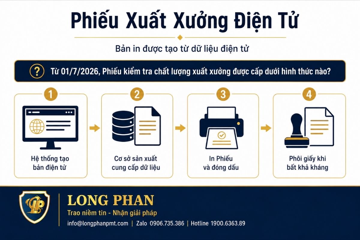 Phiếu kiểm tra chất lượng xuất xưởng được in từ dữ liệu điện tử và đóng dấu của cơ sở sản xuất.