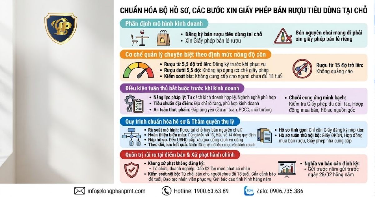 Hướng dẫn các bước xin giấy phép bán rượu tiêu dùng tại chỗ cho doanh nghiệp.