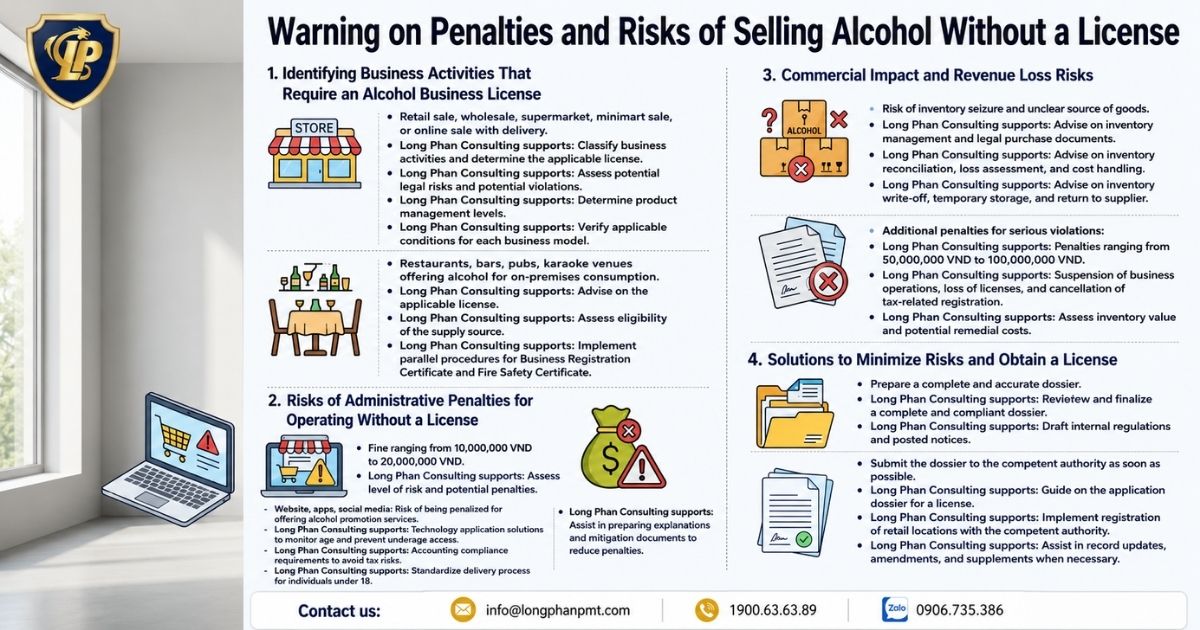 This infographic provides an overview of the regulations, conditions, and procedures for granting licenses to sell alcohol without a permit
