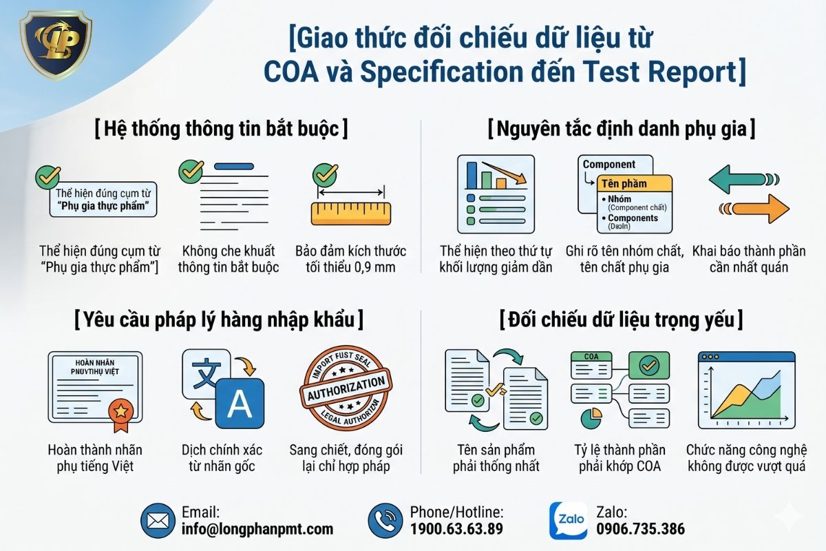 Giao thức đối chiếu dữ liệu từ COA và Specification đến Test Report.