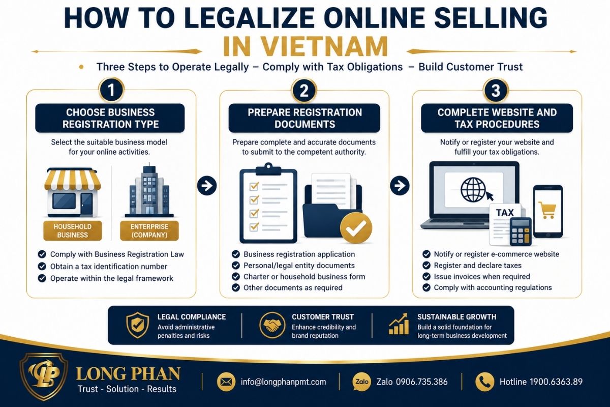 Three steps to legalize online selling in Vietnam and meet tax obligations.