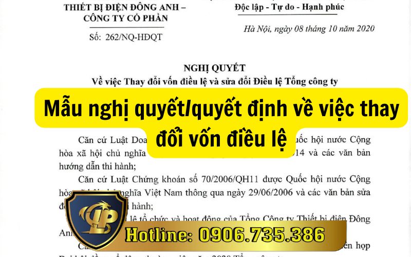 Mẫu nghị quyết/quyết định về việc thay đổi vốn điều lệ