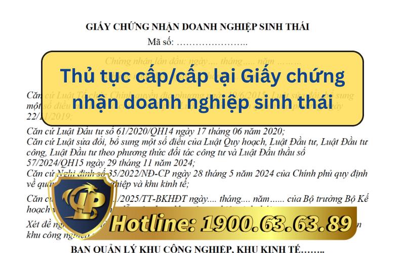 Thủ tục cấp/cấp lại Giấy chứng nhận doanh nghiệp sinh thái