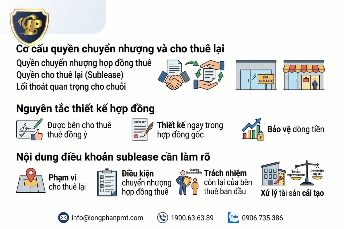 Sơ đồ cơ cấu quyền chuyển nhượng hợp đồng thuê và điều khoản cho thuê lại sublease
