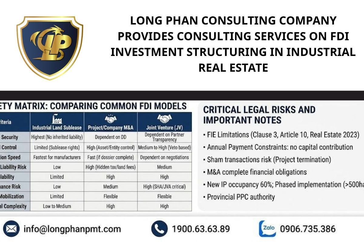 Professional FDI investment structuring consultancy services for industrial real estate at Long Phan Consulting