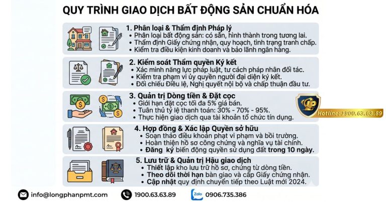 Sơ đồ chi tiết quy trình giao dịch bất động sản an toàn dành cho doanh nghiệp và cá nhân.