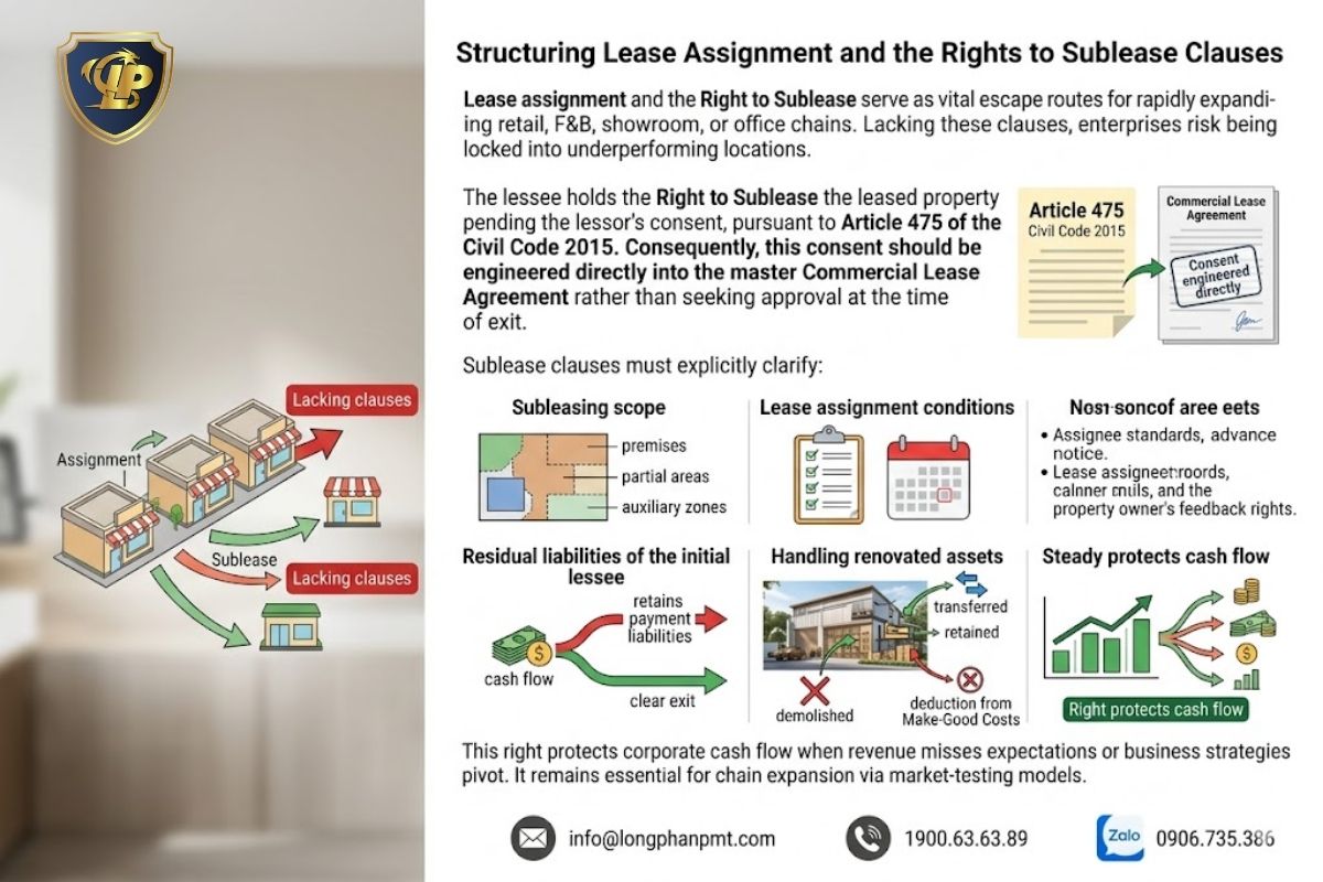 Diagram outlining assignment rights and sublease provisions within commercial lease agreements