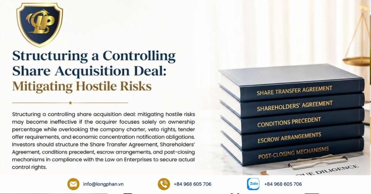 Diagram of a controlling share acquisition deal to mitigate hostile risks