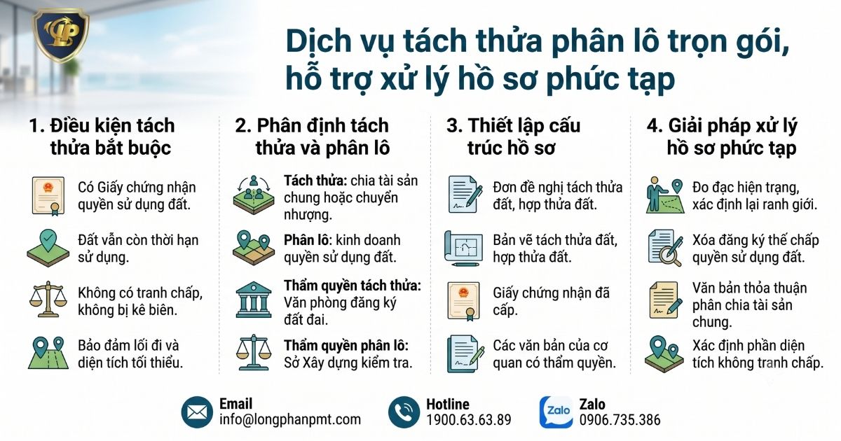 Sơ đồ các bước trong dịch vụ tách thửa phân lô và xử lý hồ sơ