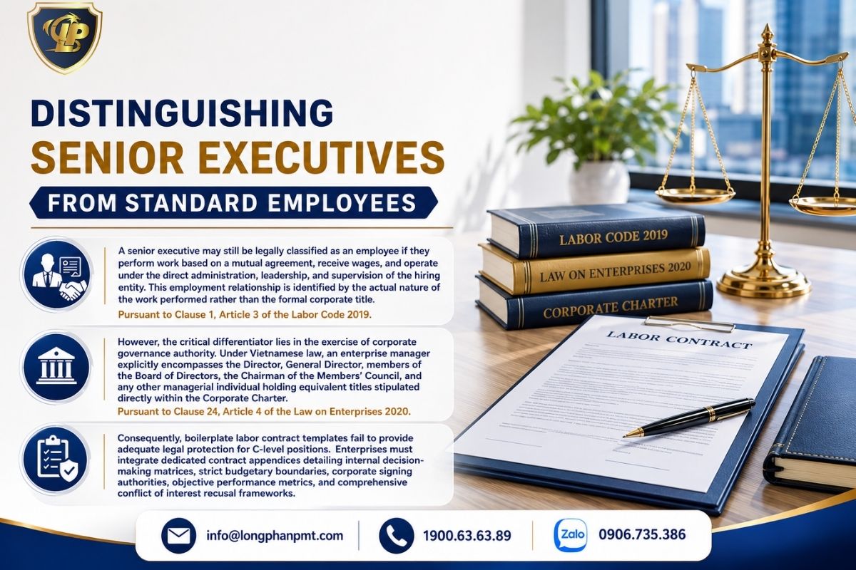 Comparison chart distinguishing senior executives from ordinary employees based on the nature of their roles and responsibilities