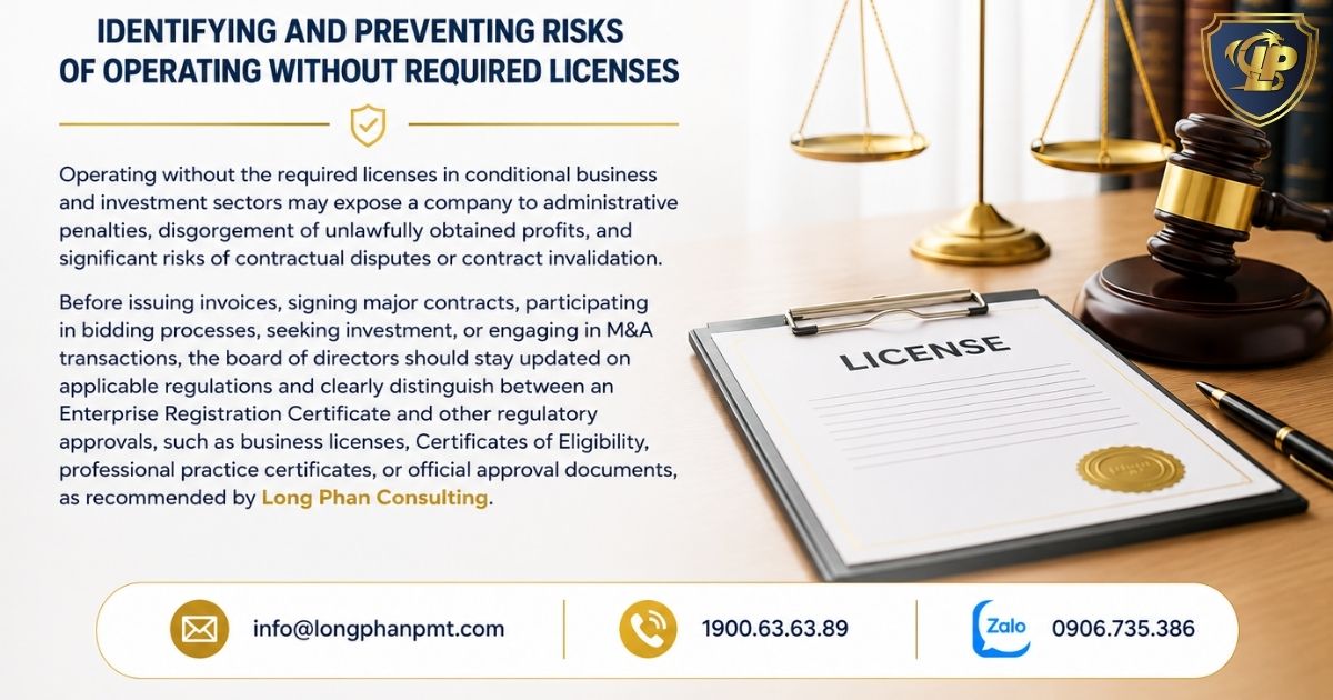 Expert analyzing risks associated with operating a company without the required licenses