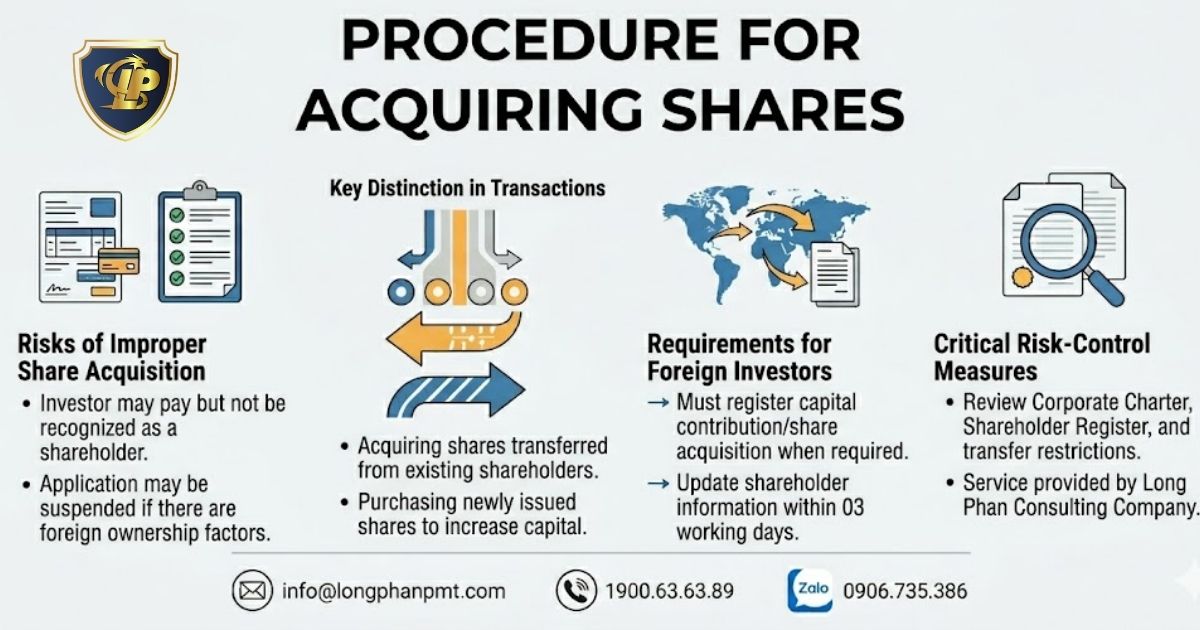 Six-step process for acquiring shares in a company in compliance with legal regulations