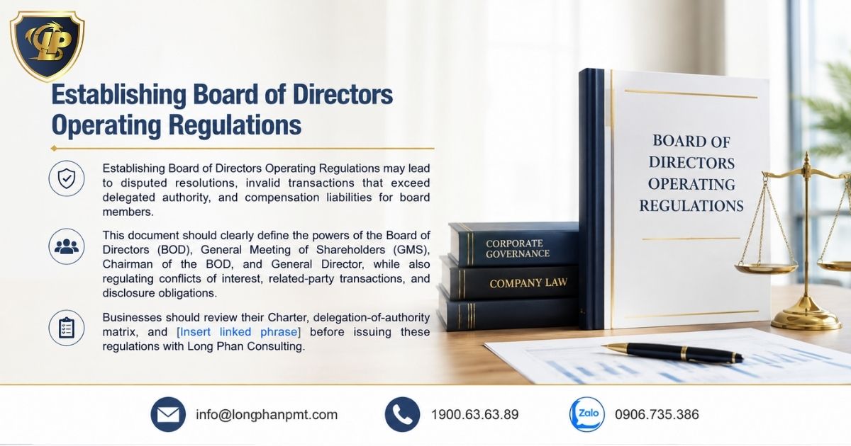 Infographic summarizing the Board of Directors' operating regulations to enhance transparency in corporate rights and responsibilities