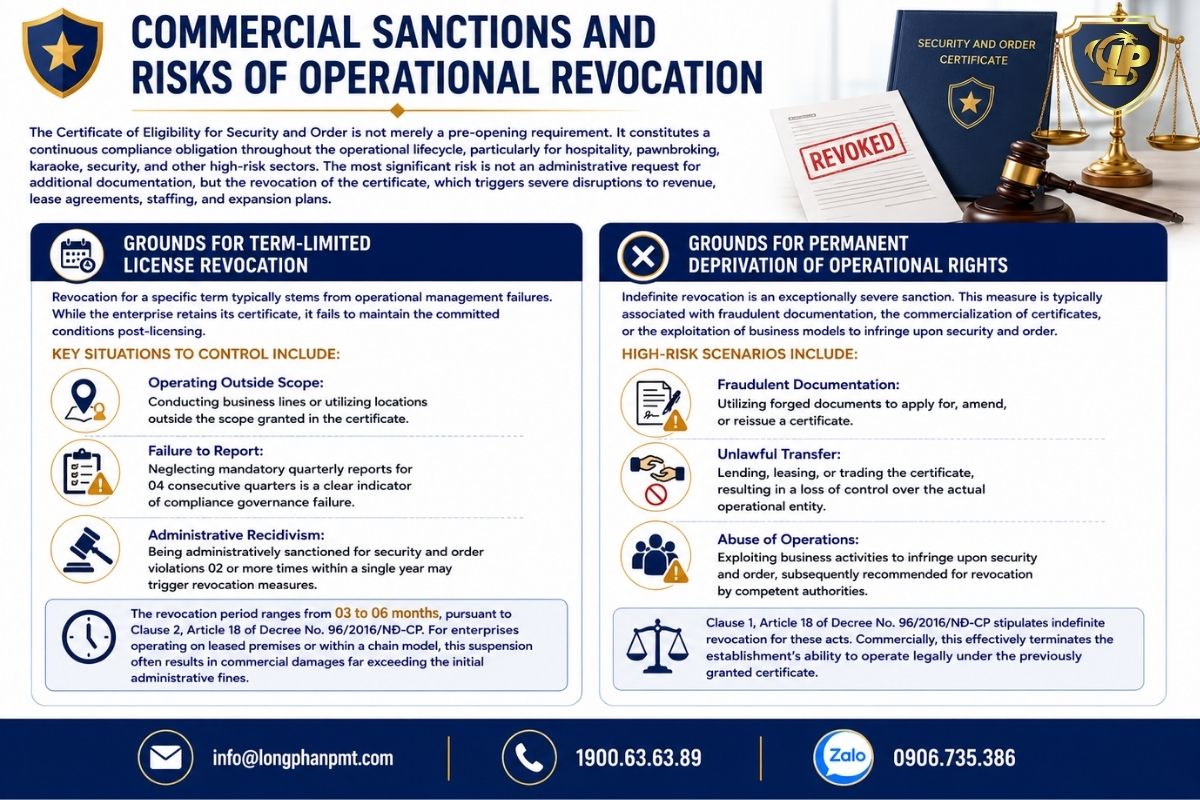 Penalties and risks of revocation of the security and public order certificate.