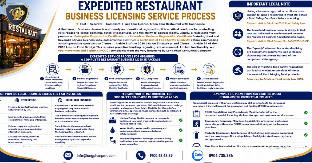 A complete fast-track service process for obtaining a restaurant business license.