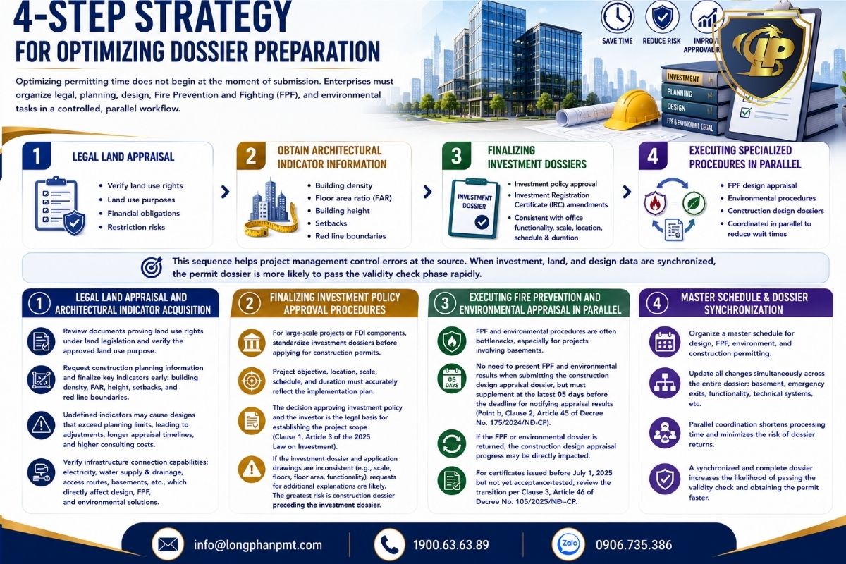 Four steps for preparing an office building construction permit application.