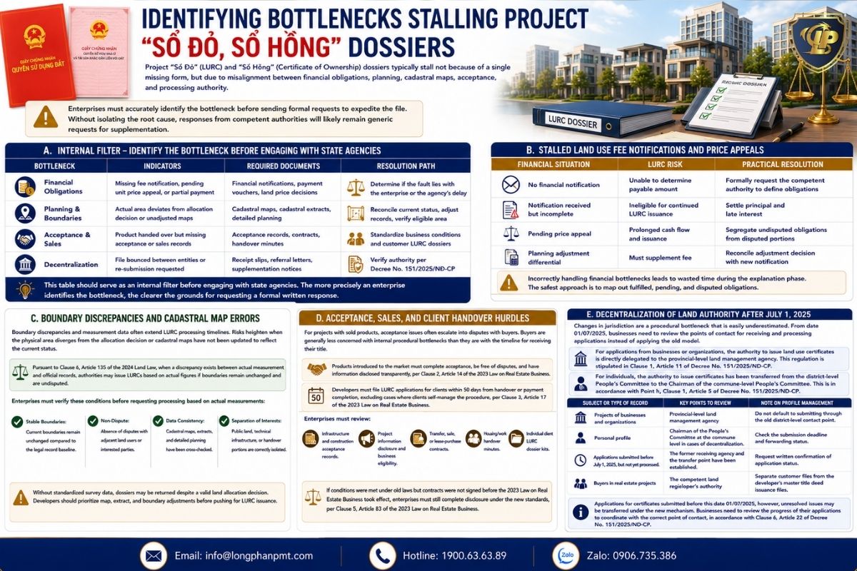 Bottlenecks in the dossier for issuing land use right certificates for investment projects.