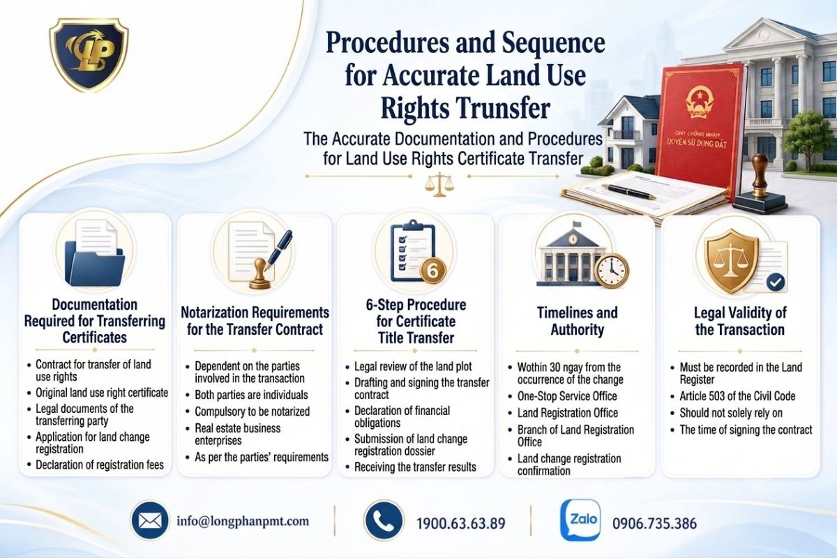 Procedures and Sequence for Accurate Land Use Rights Transfer with six registration steps.