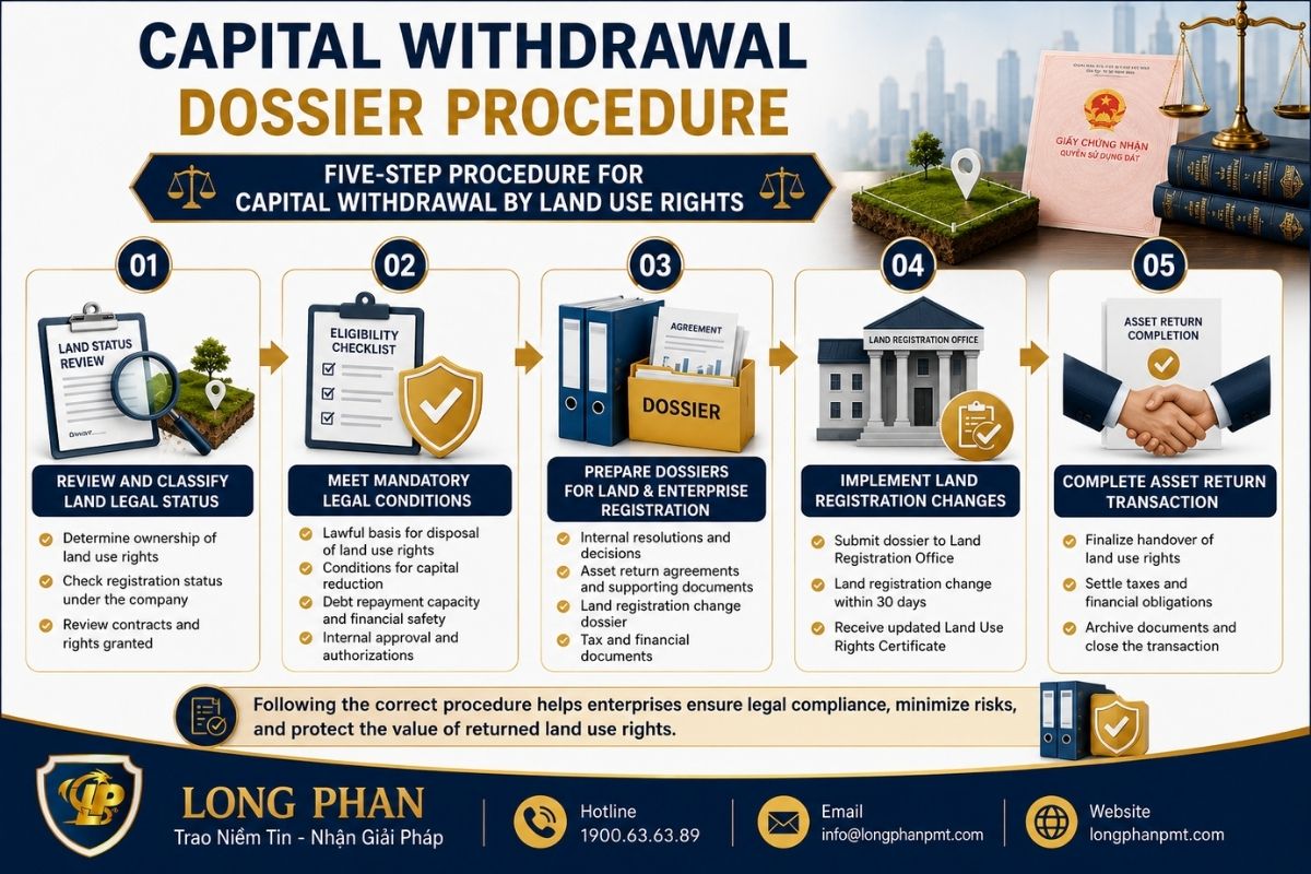 Five-step procedure for capital withdrawal by land use rights andFF registration