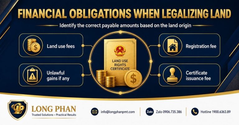 financial obligations for legalizing land violations include land fees, charges, and registration costs.
