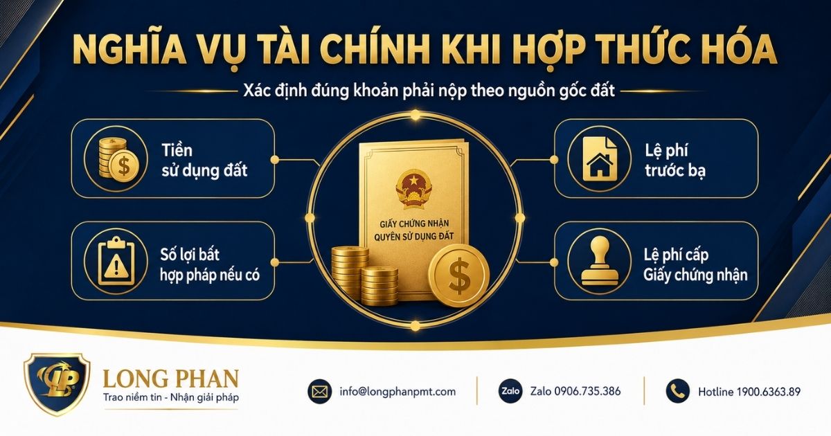Nghĩa vụ tài chính bổ sung khi hợp thức hóa đất vi phạm gồm các khoản phải nộp.