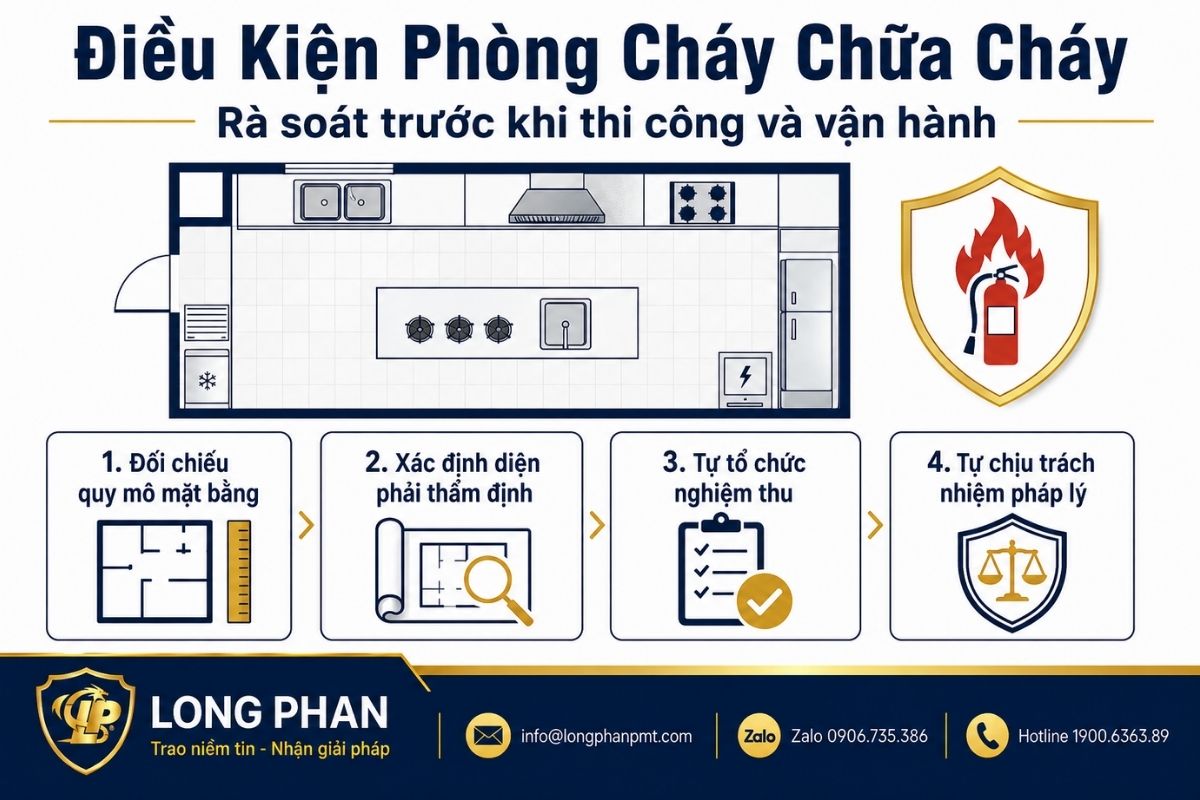 Điều kiện phòng cháy chữa cháy và tự nghiệm thu đối với cơ sở bếp trung tâm, cloud kitchen