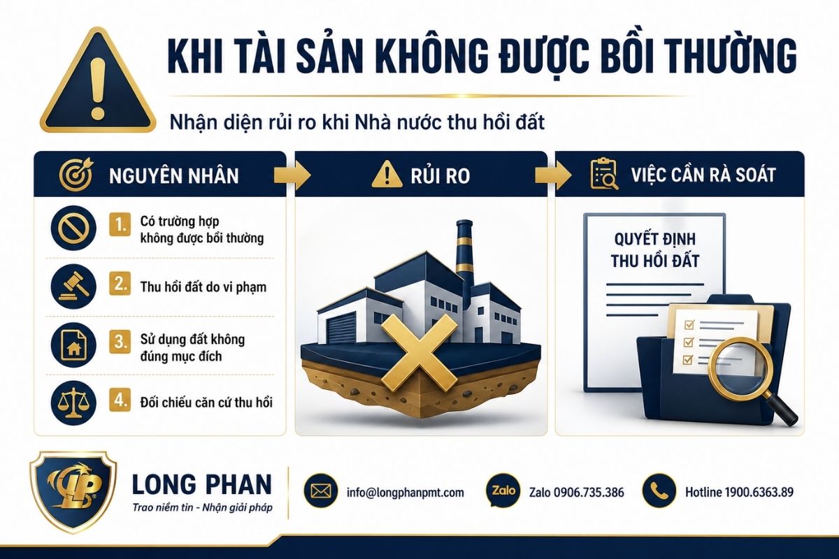 Trường hợp tài sản trên đất không được bồi thường khi Nhà nước thu hồi đất.