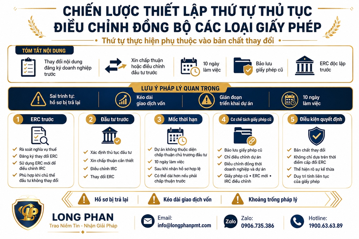 Thứ tự thủ tục điều chỉnh đồng bộ ERC, IRC và giấy phép đầu tư.