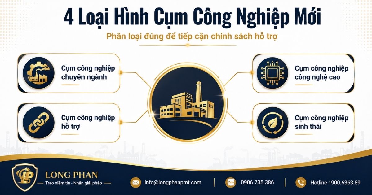 4 loại hình cụm công nghiệp mới gồm chuyên ngành, hỗ trợ, công nghệ cao và sinh thái.