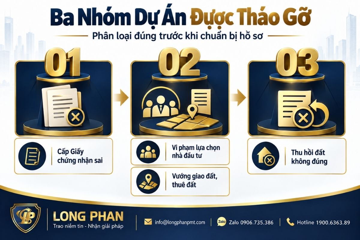 Ba nhóm dự án tồn đọng được xem xét tháo gỡ theo tình trạng Giấy chứng nhận, giao đất và thu hồi đất.