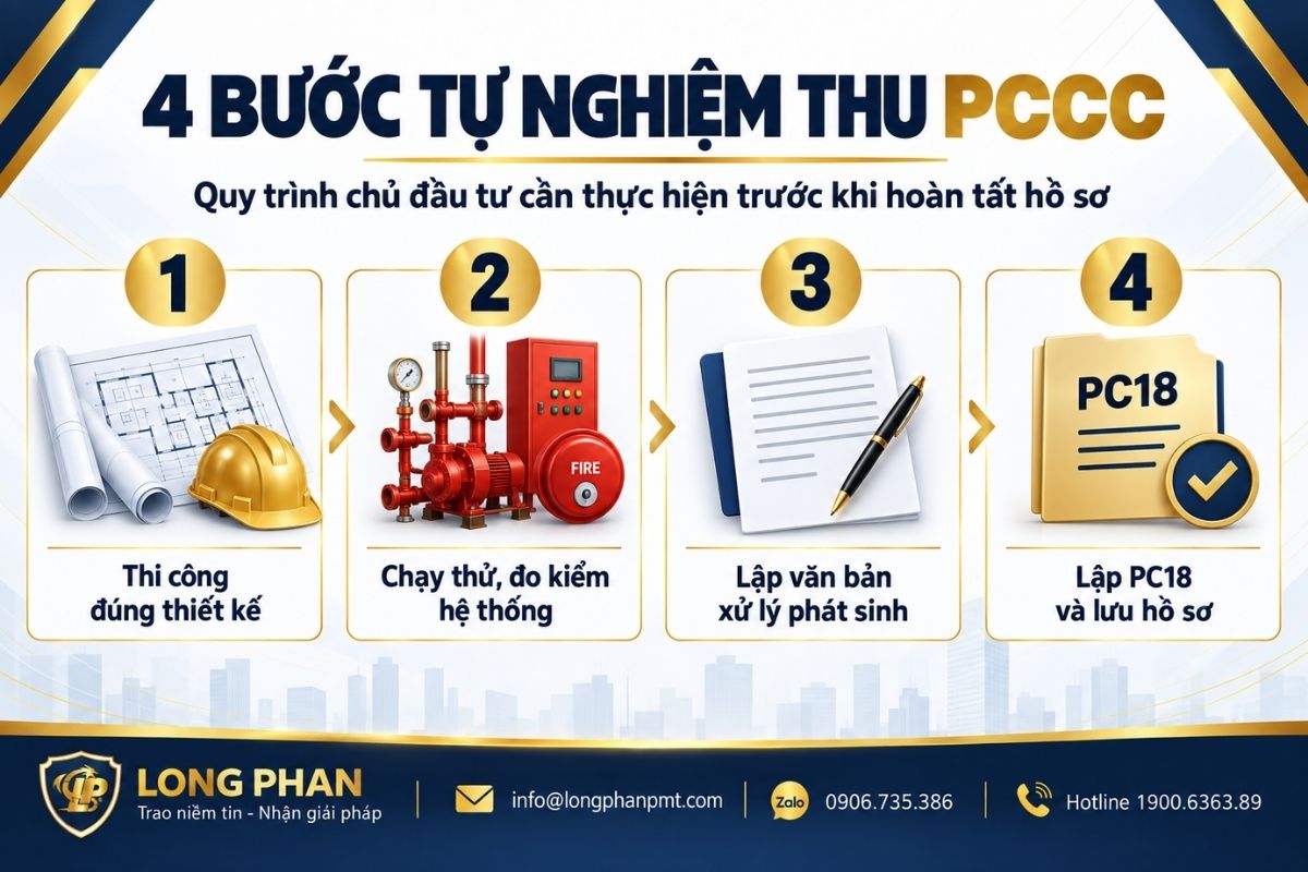 Bốn bước tự nghiệm thu PCCC từ thi công đúng thiết kế đến lập Mẫu PC18
