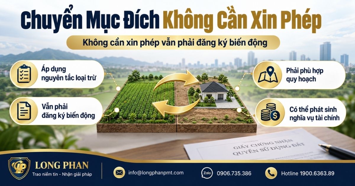 Chuyển mục đích sử dụng đất không cần xin phép và các nghĩa vụ cần thực hiện.