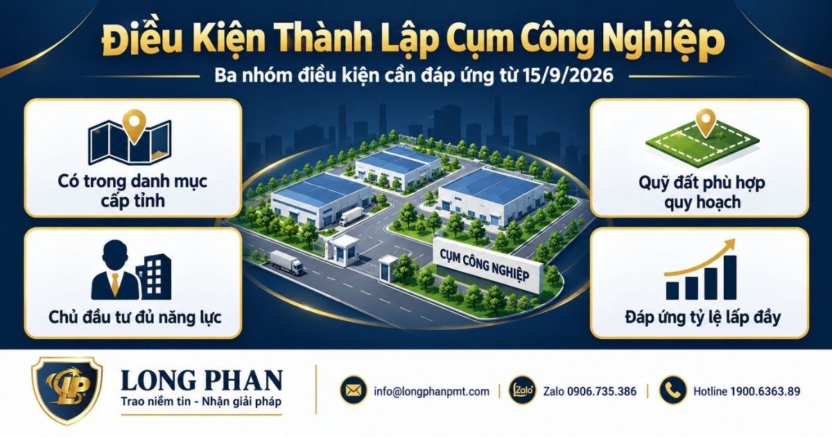 Điều kiện thành lập cụm công nghiệp về quy hoạch, quỹ đất, chủ đầu tư và tỷ lệ lấp đầy