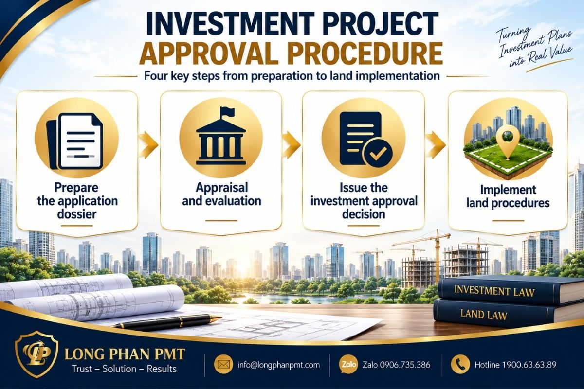 Investment project approval procedure from application preparation to land allocation.