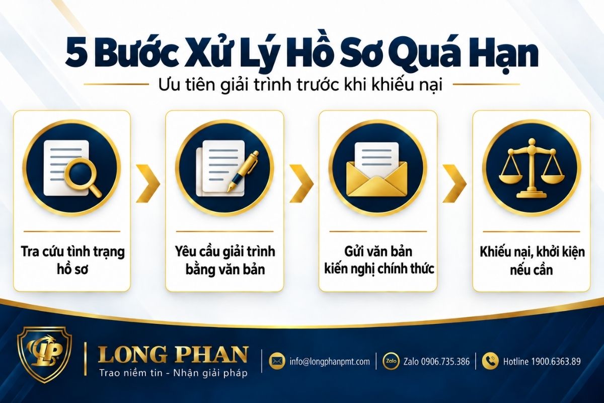 Quy trình xử lý hồ sơ quá hạn từ tra cứu, yêu cầu giải trình đến kiến nghị, khiếu nại hoặc khởi kiện.
