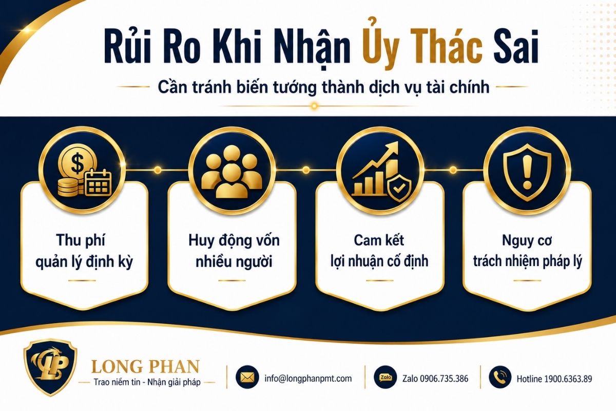 Rủi ro cá nhân nhận ủy thác đầu tư khi thu phí, huy động nhiều người hoặc cam kết lợi nhuận cố định.